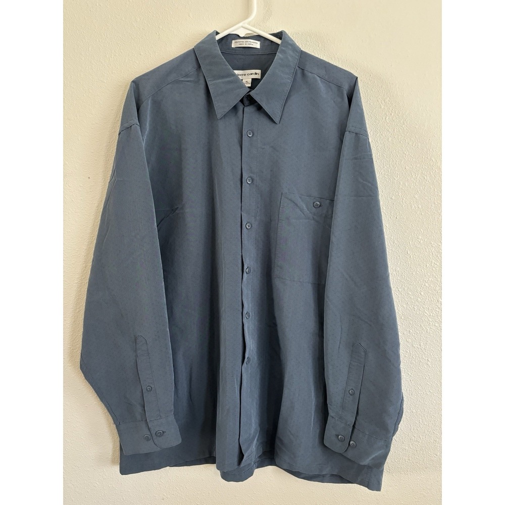 Pierre Cardin Mens Dress Shirt XL 17 17.5 Blue Long Sleeve Button Up